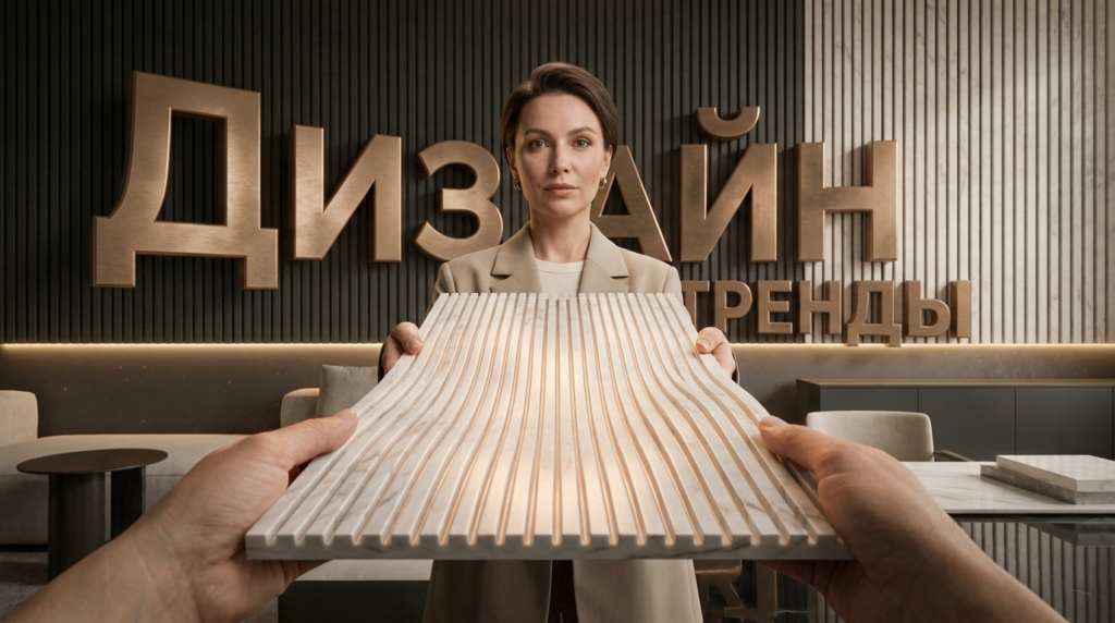 Стильный интерьер с реечными панелями, подчеркивающий актуальные тренды дизайна 2026 года для оформления стен и зонирования пространства.